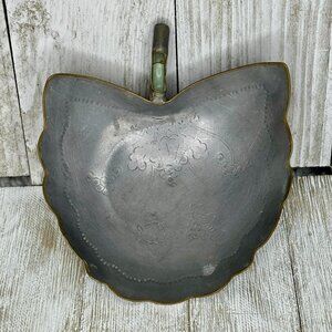 Vintage Chinese Pewter Leaf Dish with Inset Jade Handle